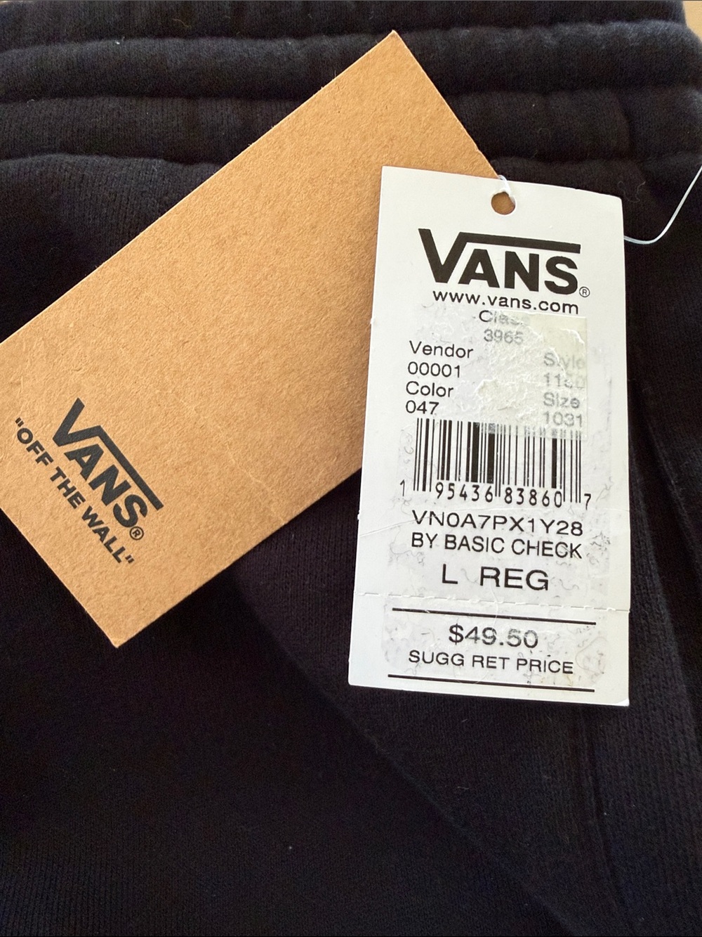Vans Boys Youth Large 12 14 Basic Check Fleece Jogger Sweatpants Black NWT - Picture 3 of 6